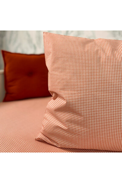 MundoLindo 100% Natural Cotton Gingham Single Elasticless 2 Piece Sheet Set Light Cinnamon