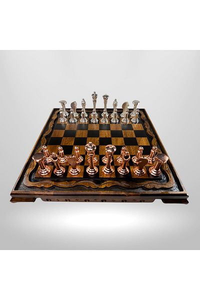 Metalicraft Mc08 Metal Chess Set – Natural Wood Walnut Board – Handmade Luxury Metal Stones
