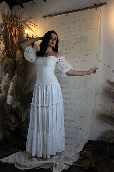 Nur OSKAY Kadın Ekru Çiçekli Fisto Elbise