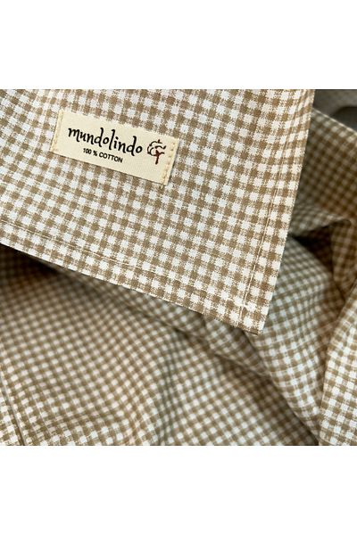 MundoLindo 100% Natural Cotton Gingham Single Elasticless 2 Piece Sheet Set Latte