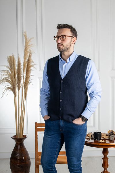 Sarar Interview Wraps Navy Blue Knitwear Vest