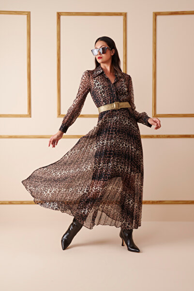 sleen exclusive Desenli Plise Elbise