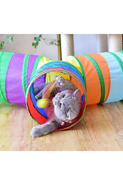 Busstier Rainbow Color Folding Cat and Dog Play Tunnel, Fun Pet Toy Tunnel