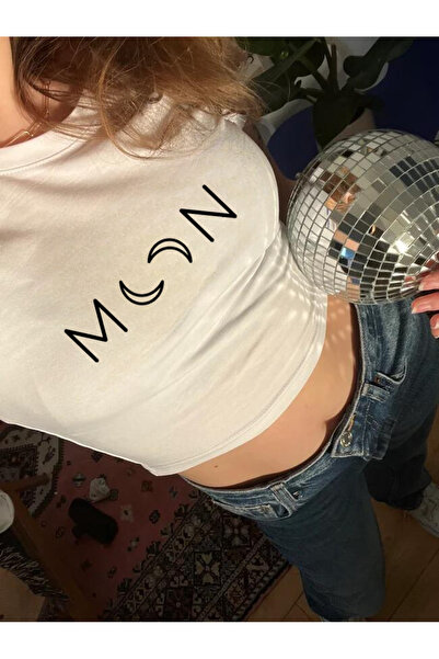 Violon Y2K Streetwear Μαύρο Φεγγάρι με μοτίβο κοντομάνικο λευκό κορμάκι