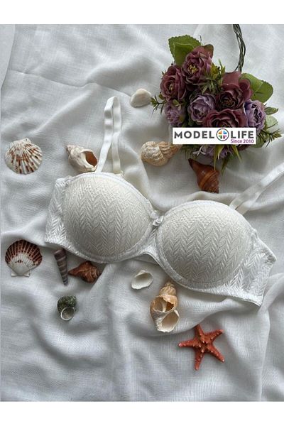 MODELLİFE Στράπλες Underwire Push Up Επενδυμένο Λευκό Δαντελένιο Σουτιέν με επένδυση