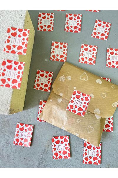 Meyofficial Red heart patterned love2 stickers 6*5 cm 30pcs
