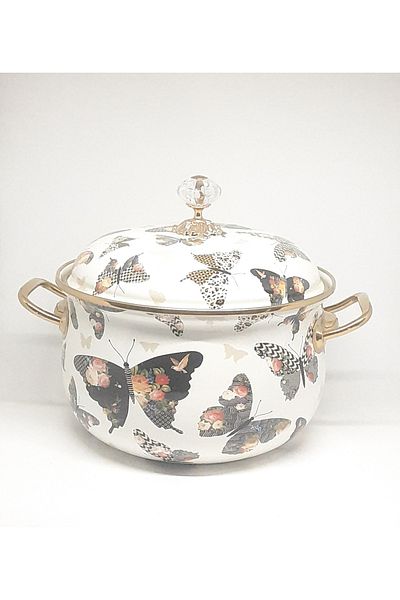 Avşar ENAMEL HOUSE 22 CM, 3.5 LITER PATTERNED ENAMEL POT