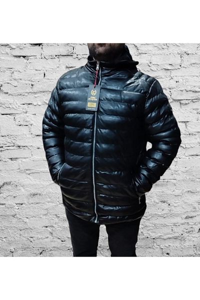 Cml Men's Slimfit Faux Leather Puffer Coat - Silicone Padding, Plus Size