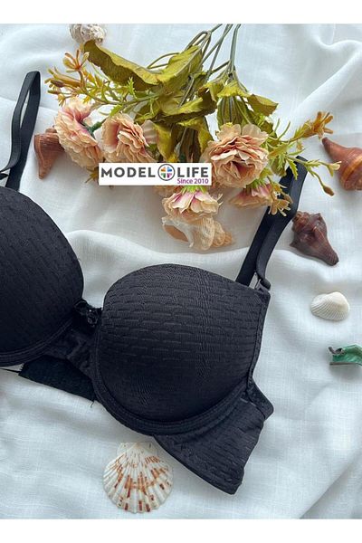 MODELLİFE Μαύρο Διπλό Στήριγμα Διπλό Σουτιέν Push Up Σουτιέν με διπλή επένδυση Εξαιρετικά μαλακό