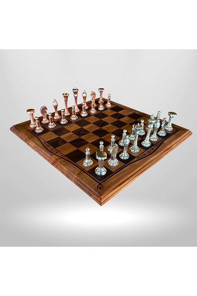 Metalicraft Mc30 Metal Chess Set - Natural Wood Beech Board - Handmade Luxury Metal Stones
