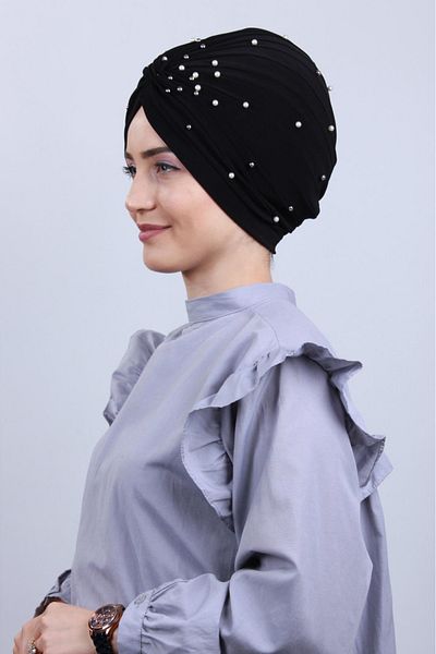 Melodi Scarf Women's Hijab Pearl and Stoned Vera Outer Bonnet Black