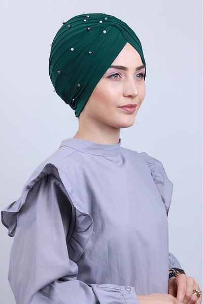 Melodi Scarf Γυναικείο Hijab Pearl and Stoned Vera Outer Bone Emerald Green