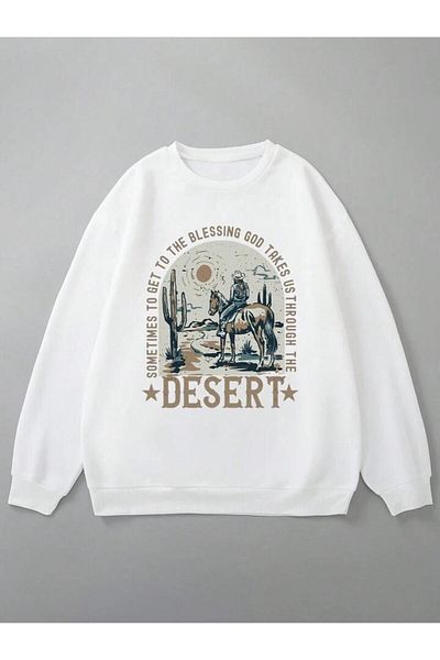 AEMİ Φούτερ Unisex Desert Printed Crew Neck Oversize