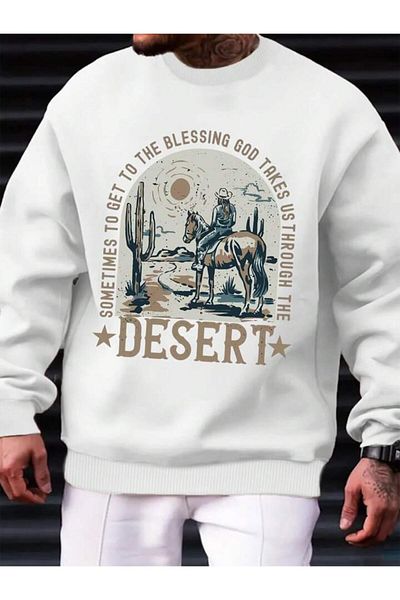 AEMİ Φούτερ Unisex Desert Printed Crew Neck Oversize