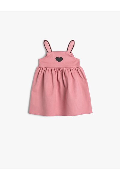 Koton Cotton Salopet Dress for Baby Girl - with Ear Applique and Heart Embroidery