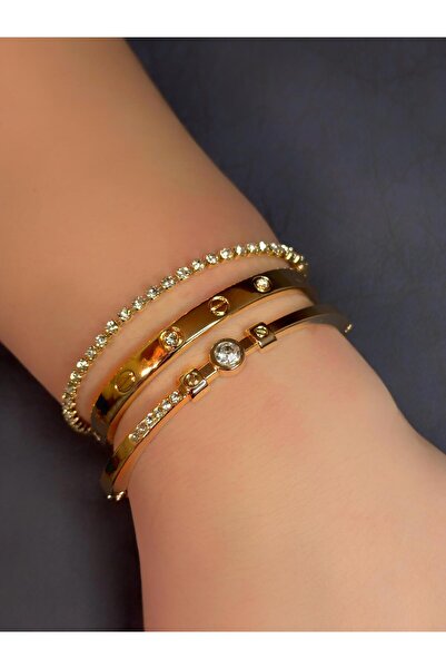 ildaaksesuar Taşlı  Kelepçe Zirkon Taşlı Kelepçe Ve Su Yolu Zincir Kadın Komb...