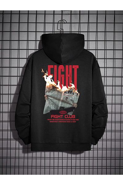 ZEMLİYA Hanorac oversize, unisex, cu 2 fire, imprimat Fight Club