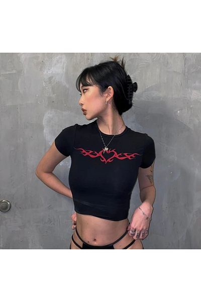 DENİKK Y2K Heart Patterned Crop Top