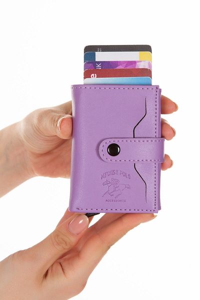 Newish Unisex Lilac Vegan Leather Aluminum Mechanism, Card Holder Wallet Automatic Wallet -