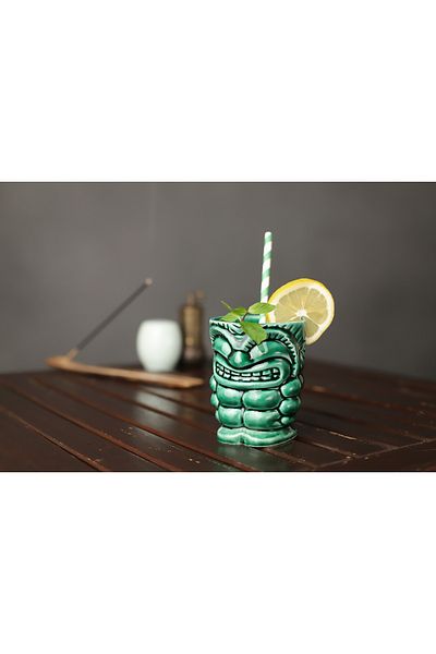 ARVALE Tiki Cocktail and Soft Drink with Handle 350 ml Green Mug A5