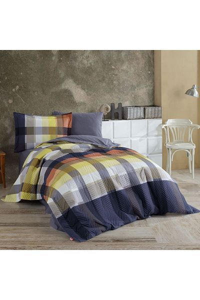 Hobby Virginia Dark Blue Quilted Single Duvet Cover Set