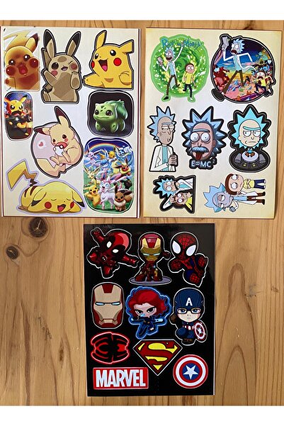 icase Pokemon Pikachu Marvel Rick and Morty Mouse Sticker Çıkartma Set 3'lü