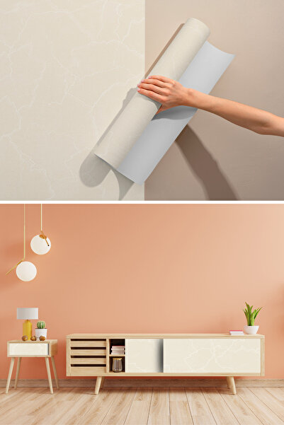 Dekoros Krem Rengi Yapışkanlı Folyo, Granit Desenli Mutfak Dolap, Tezgah Arası Kaplama Kağıdı 45x500cm 0217