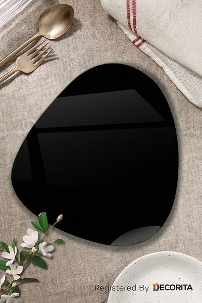 Decorita Placa de sticla |   Farfurie pentru mic dejun |   Placă de sticlă |   Set de 2 |   Culoare uni - Negru |   32 cm X 35 cm
