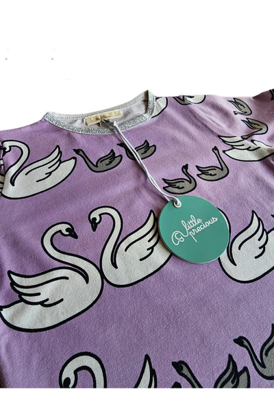 Kız Çocuk Swan Desen Uzun Kollu Elbise