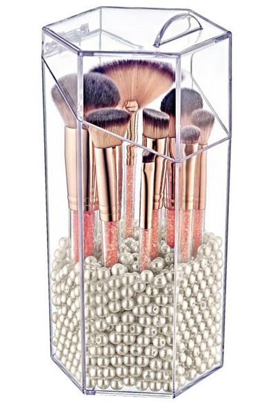 Flosoft Hexagon Brush Holder, Brush Organizer with Lid, Makeup Cosmetic Jewelry Organizer