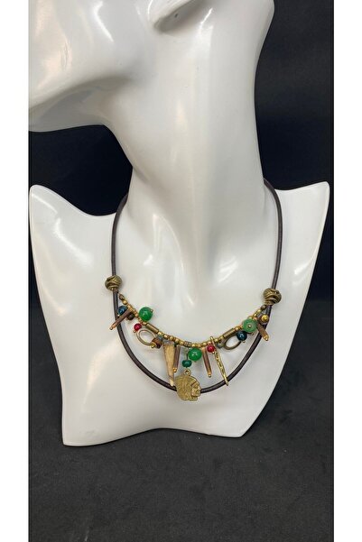 Porsuk Alternatif قلادة نسائية من خيوط جلدية هندية عرقية مصنوعة يدوياً