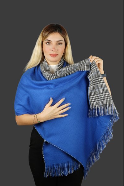 POZİGİ Double Sided Plaid Wool Shoulder Shawl - 75x175cm - Winter Shawl