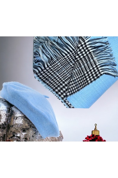 Shopiolog Șal pentru femei, cu două fețe, picior de gală, beretă de pictor francez, combinație de 2 piese