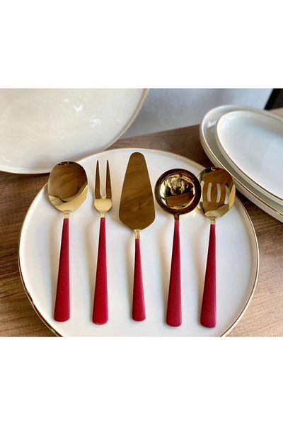 Dame Marie Red Gold Sauce Ladle Set Serving Set of 5