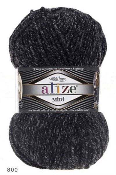 Alize 5 τεμάχια Anthracite Midi Jaspe Süperlana 800 Πλεκτό σχοινί για γιλέκο και ζακέτα
