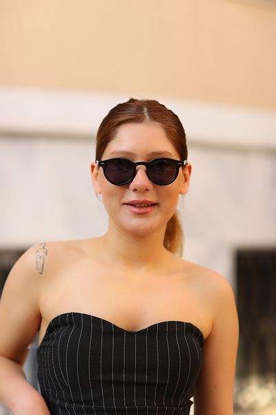 Nilu Moda ROUND BLACK GLASS WOMEN'S SUNGLASSES