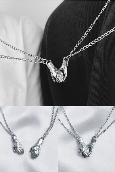 EFBUTİK Silver Color Magnet Hand in Hand Double Necklace