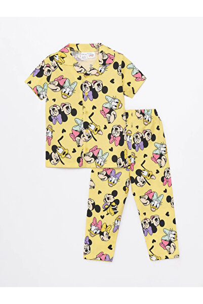 LC Waikiki LCW baby Polo Yaka Kısa Kollu Minnie Mouse Baskılı Kız Bebek Pijama Takım