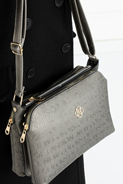 ylz Stylish and Practical Zippered Three Compartment Gray Leather Crossbody Shoulder Bag