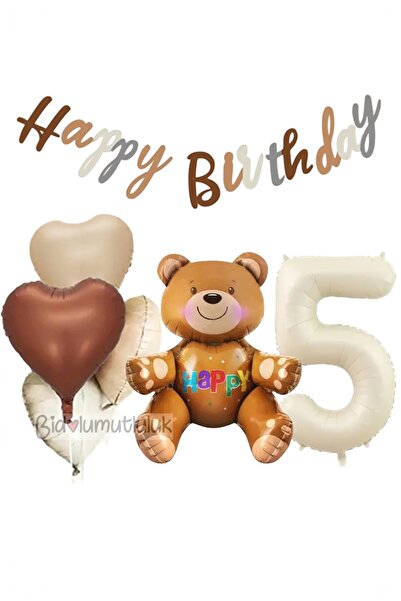 BİDOLUMUTLULUK Bear Foil Balloon Birthday Set