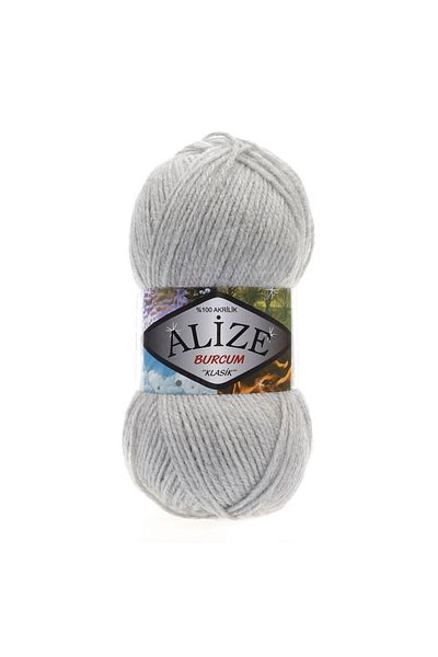 Alize 5 τεμάχια Burcum Classic πλεκτό νήμα ανοιχτό γκρι μελανζέ 208