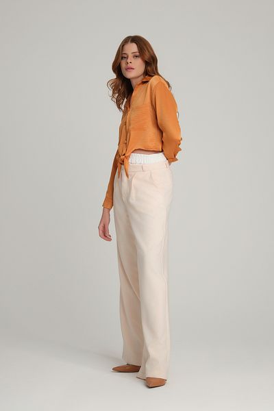 Quzu Boxer Detailed Palazzo Trousers Bone