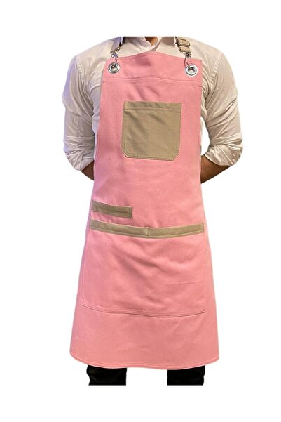 ÖNLÜK SEPETİ مريلة مطعم مقهى تريند باللون الوردي مع نموذج مريلة قابل للتعديل