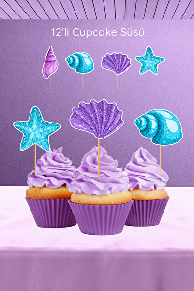 Hey Parti Deniz Kızı Temalı 12’li Cupcake Süsü