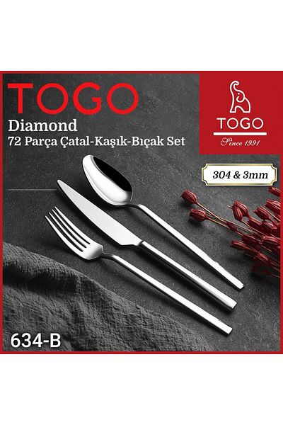 TOGO طقم سكاكين وشوكة وملعقة من الفولاذ الماسي مكون من 72 قطعة
