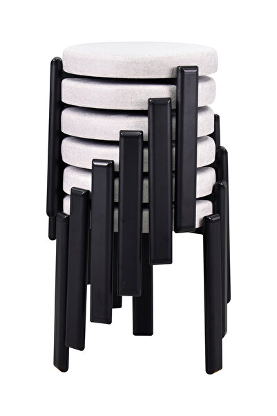 VİLİNZE Teras Siyah Metal Ayak İstiflenebilir Mutfak-Balkon Taburesi (6 Adet)