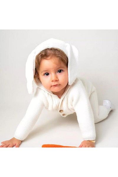 Minora Unisex Knitwear Rabbit Eared Hooded Baby Rompers Bone