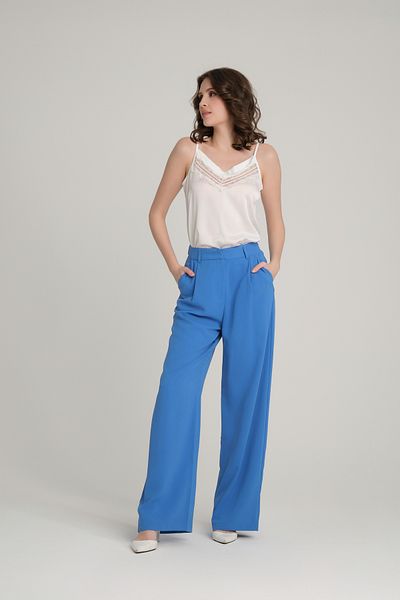 Quzu High Waist Wide Leg Fabric Trousers Blue