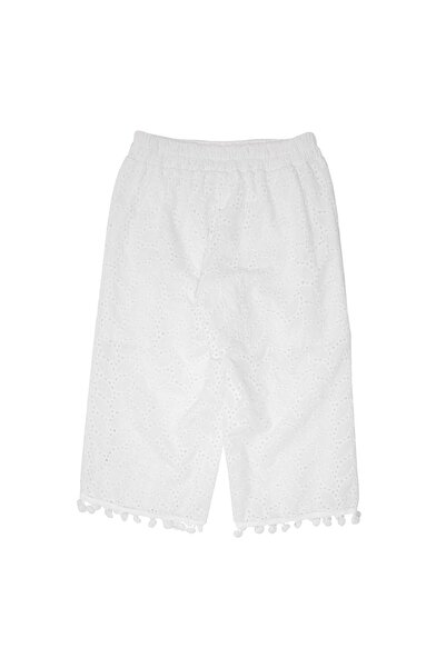 best kids Kız Çocuk Beyaz Püsküllü Fisto Pantolon