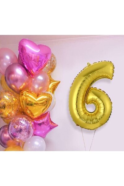 Generic Brand Star Pink Gold Heart Star Number Concept Balloon Set Age 6